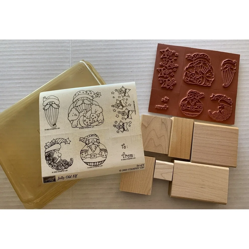 Stampin Up Wood Stamp Set Jolly Old Elf Christmas 6 Unused Santa Claus 2003